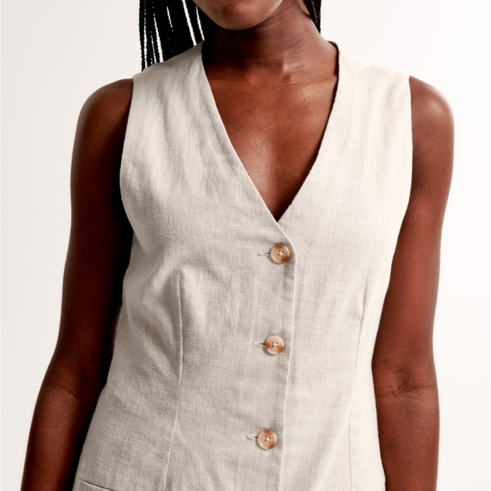 Abercrombie & Fitch Mara Linen Blend Vest Mini Dress XL Tall NWT - Picture 2 of 6
